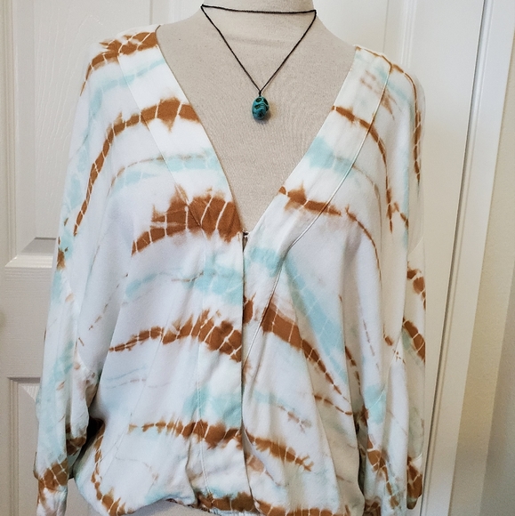 Young Fabulous & Broke Aqua Rust Oversized  Kimono Sleeve Top Women's Size Small - Picture 1 of 11